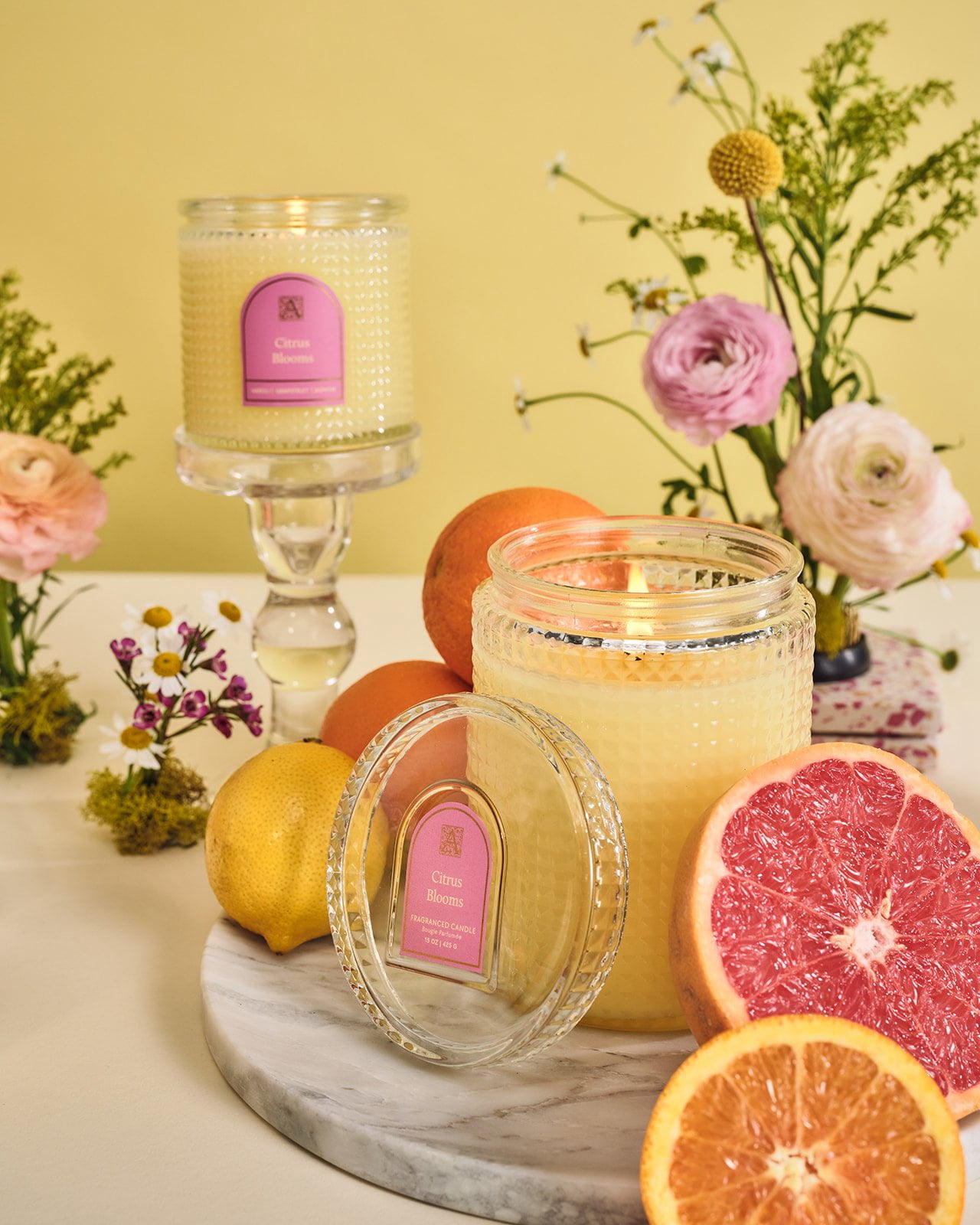 CITRUS BLOOMS Aromatique Foundry 10oz Tinted Glass Scented Jar Candle