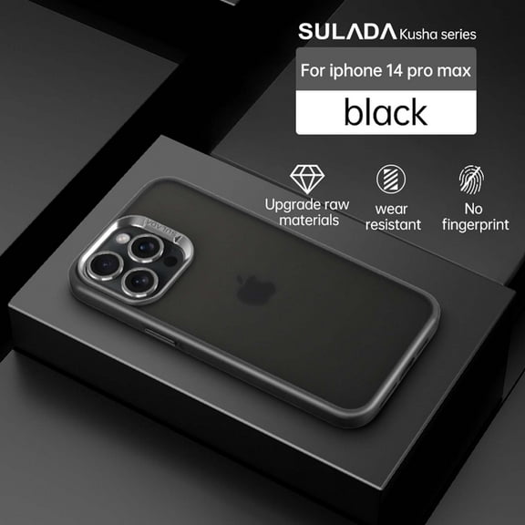 Compatible With iPhone 14 Pro Max Phone Case,Frosted Translucent,Metal Button Design,Shockproof Rugged Drop-proof Anti-fall Ultra Slim Thin Fit Phone Case Cover For iPhone 14 Pro Max,Black