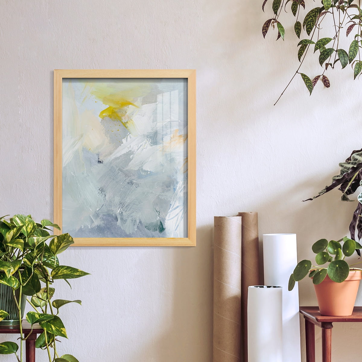 Canary and Sky II - Framed Print w/glass - Natural Wood
