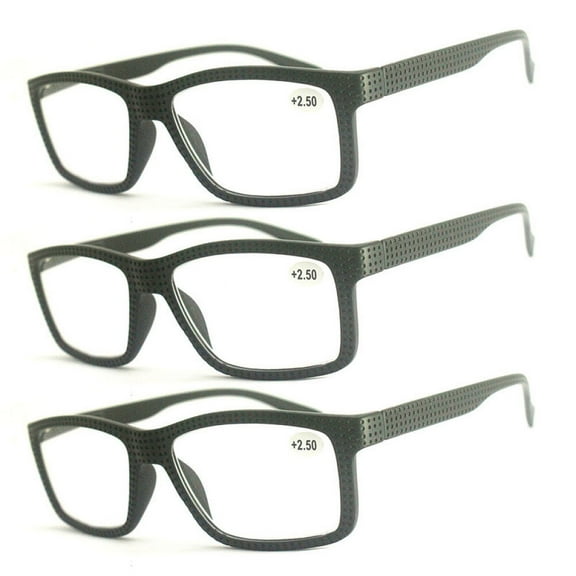 3 Pairs of Mens Thick Rectangular Black Reading Glasses 1.0 Anti-blue Light Readers Women Plastic Spring Hinge Presbyopic Glasses  1.00