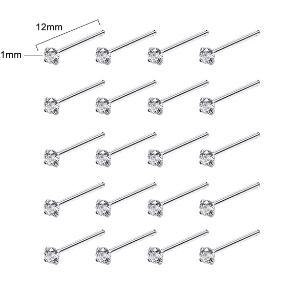 Vogem 20Pcs Cubic Zirconia Stud Earrings for Women Men Silver with Sparkling Crystal Body Piercing Stainless Steel Trendy Jewellery Gift