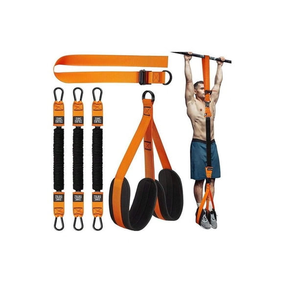 1 Set Heavy-Duty Pull Up Assist Resistance Band System, 225 Lbs Max Load Adjustable Pull-Up Auxiliary Belt with Anti-Slip Double Fabric Foot & Knee Pads for Strength Training Calisthenics