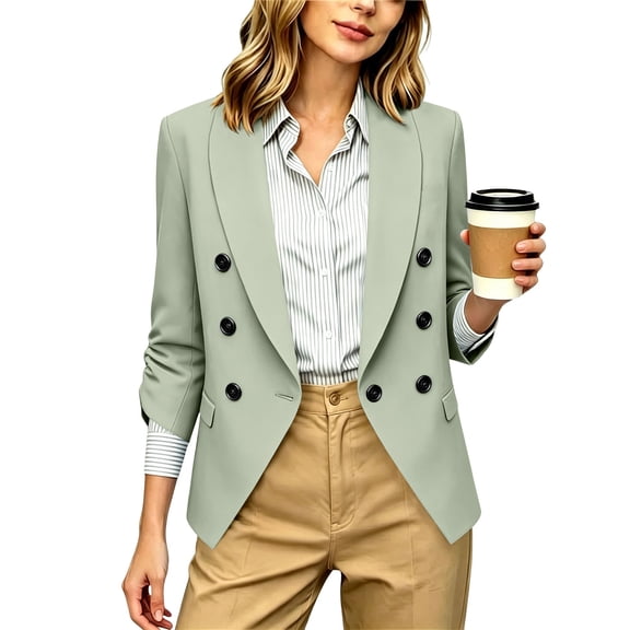 Levmjia Women's Business Casual Blazer Open Front Notch Lapel 3/4 Sleeve Work Office Jacket with Pockets Solid Color Relaxed Fit