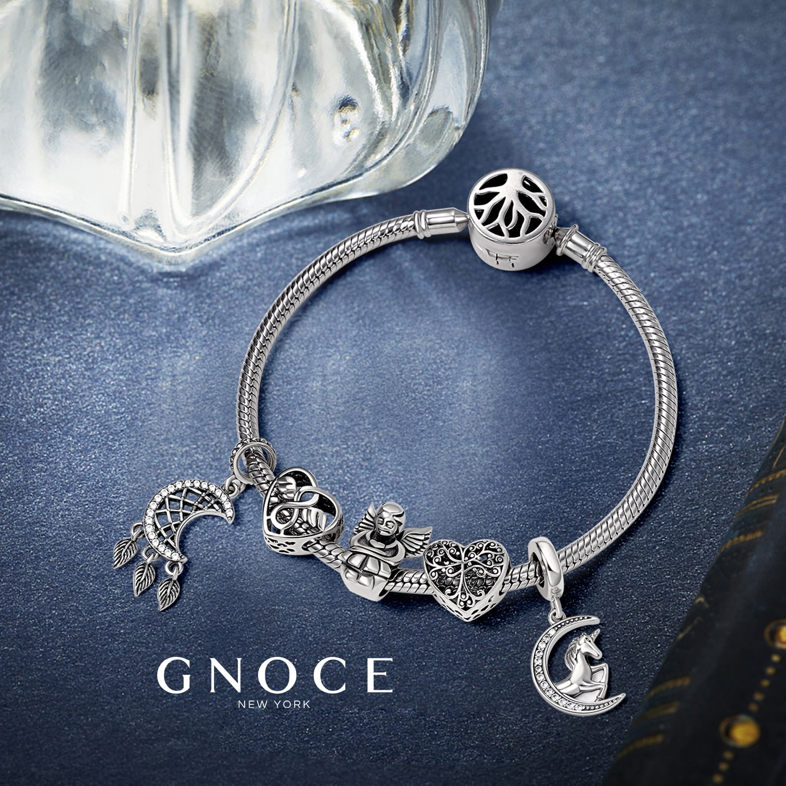 GNOCE Lovely Family Charm Bead Sterling Silver Heart Shape Charm Jewelry Gift For Women Girls Wife Daughter Fit Bracelets/Necklace For Mother's Day Gift