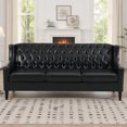 thumbnail image 4 of Mid-Century Modern 3 Seats Faux Leather Sofa Button Tufted Couch For Living Room Office Apartment, 4 of 6