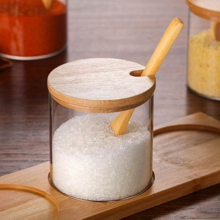 Kitchen Glass Spice Jar Set With Lid And Spoon, Sugar Salt