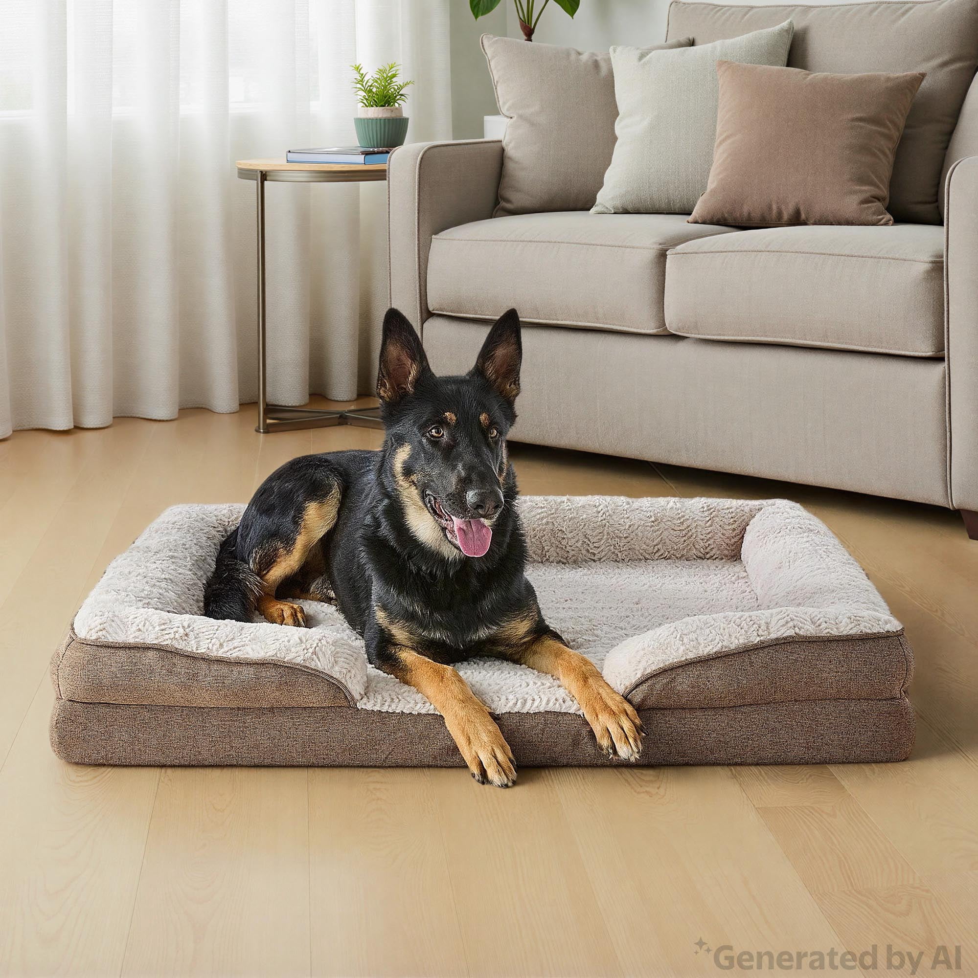 Vibrant Life Extra Large Orthopedic Bolster Dog Bed, Tan, 35" x 48"