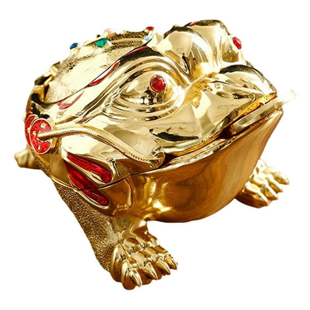 Cenicero de sapo con tapa, resistente al viento, para escritorio y interior Rojo dorado