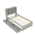 thumbnail image 3 of Modern Twin Size Bed Frame With Built-in USB Port on Bookcase Headboard and 2 Drawers for White Washed Color, 3 of 13