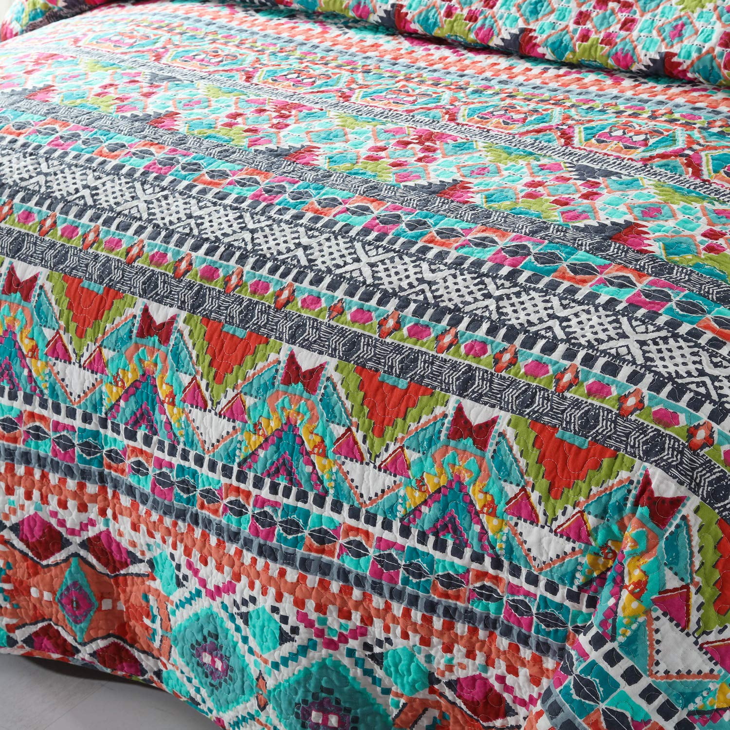 WannaToo King Size Quilt Comforter Cotton Bedding Set With Shams, Blue and Red