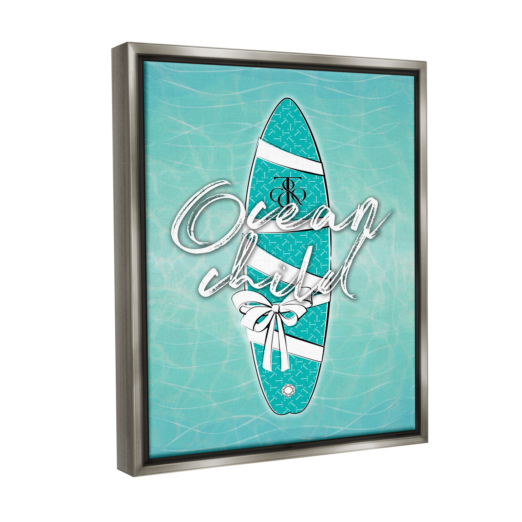 Stupell Industries Ocean Child Surfboard Beauty & Fashion Painting Gray Floater Framed Canvas Art Print Wall Art, 17 x 21