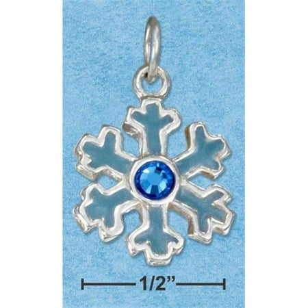 Enamel Snowflake Charm - Sterling Silver Enamel Blue Snowflake Charm with Blue Crystal