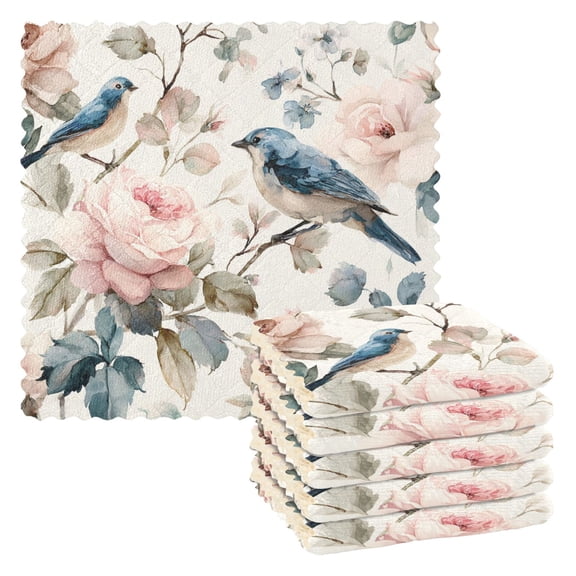 6 Pieces of Kitchen Towels 11x11Inch Kitchen Dish Cloths Kitchen Dish Towels Reuseable Cleaning Cloths Beautiful Blue Birds