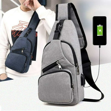 Durable Men USB Charger Port Anti-theft Chest Pack Canvas Backpack Rucksack Shoulder Sling Bag