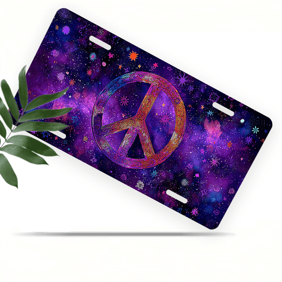 1 Pcs 2D Flat License Plate Covers & Frames, Peace Sign For Decorative Front, Waterproof For Decoration Aluminum License Plate Covers & Frames Cover For Men Women, 12" X 6"