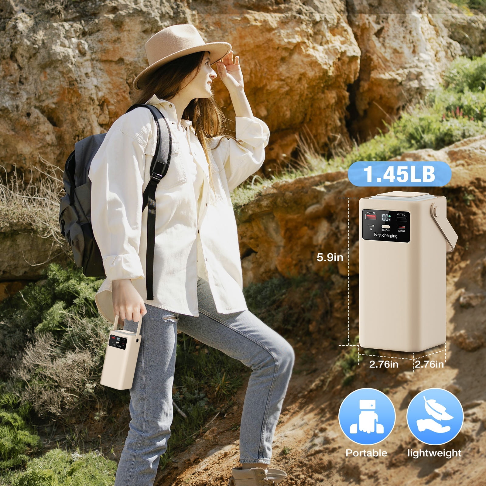 PGYOB Portable Charger Power Bank 27000mAh, 22.5W PD & QC3.0 Fast Charging with Built-in Cables, LED Light for Camping,Home Backup, Emergency Power,Travel
