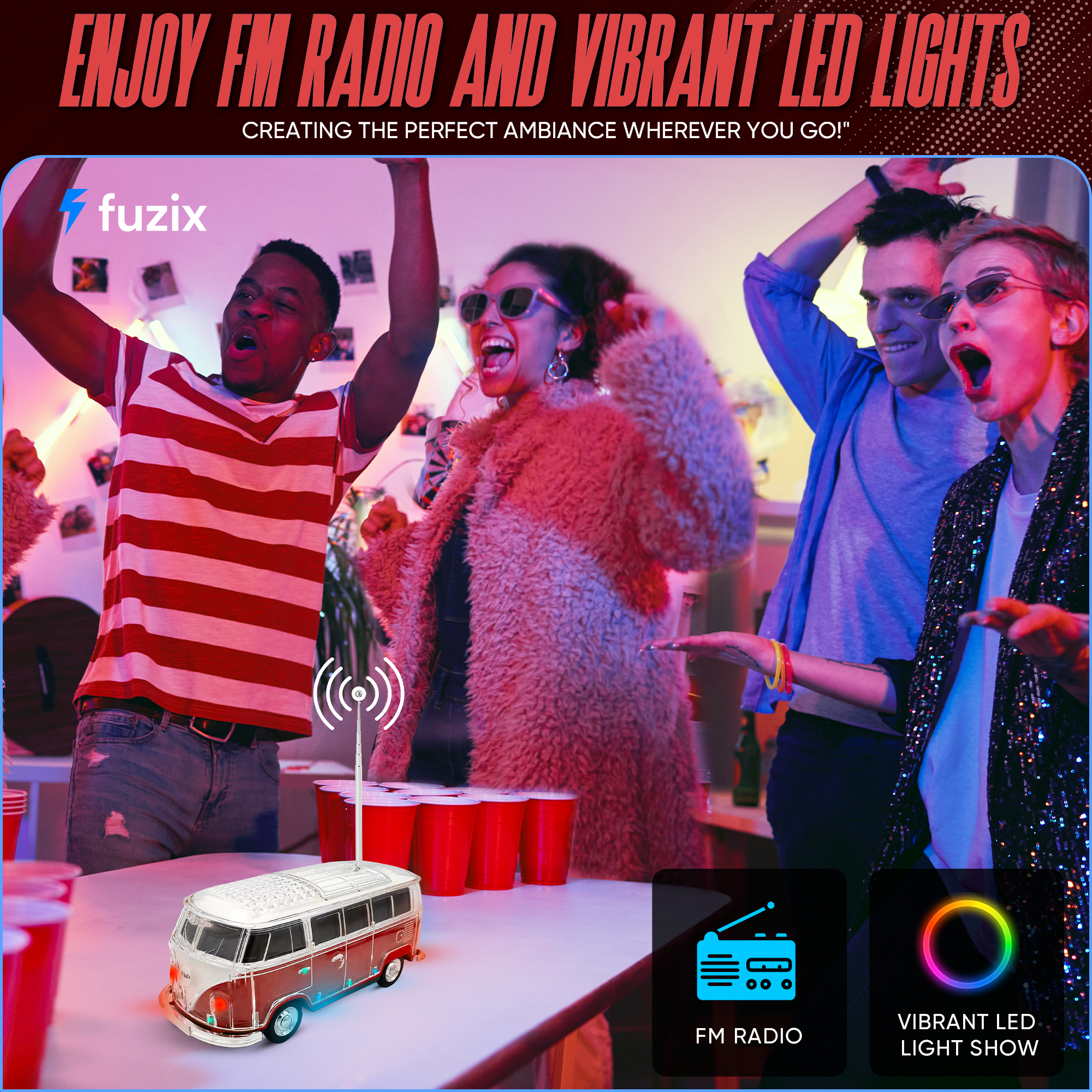 Fuzix WS-267 Car Bluetooth Portable Speaker with LED AUX USB FM Rechargeable