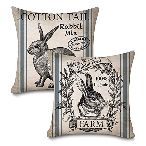 faromily vintage farmhouse bunny throw pillow covers retro farm rabbit feed home dcor cotton linen throw pillow case cushion cover 18 x 18 set of 2