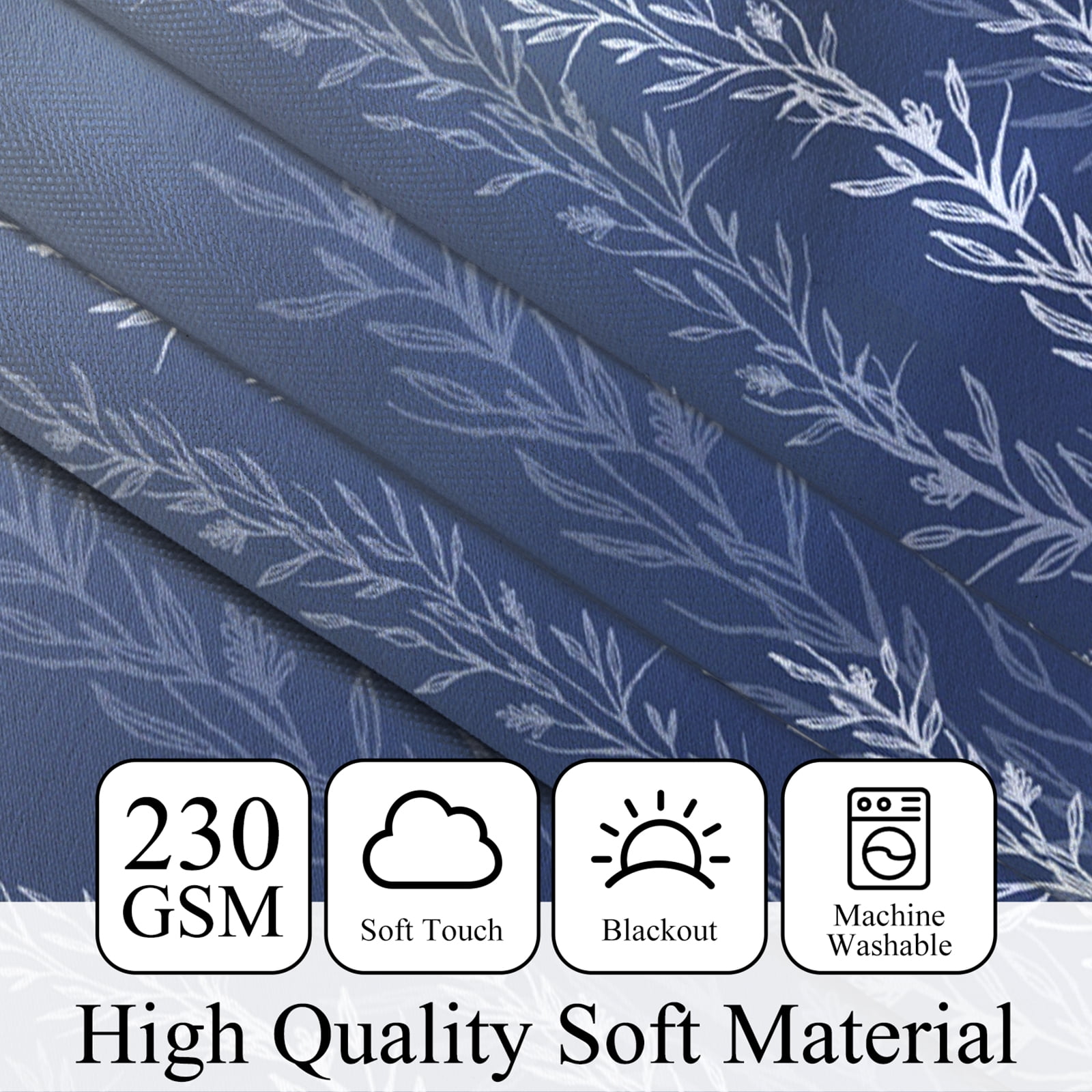 Mizhona Blackout Curtains for Living Room Bedroom Plants Window Curtains Blue Gradient Curtains Set of 2,52"x96"