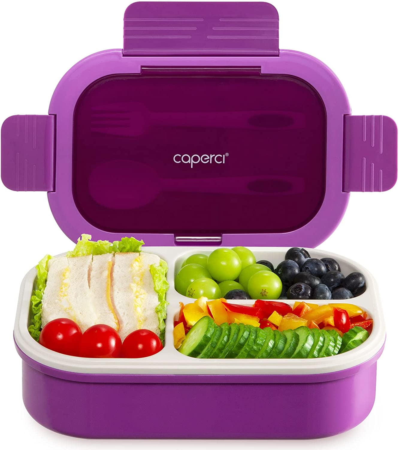 Caperci Bento Box for Kids Adult, LeakProof 3 Compartments Adult Lunch