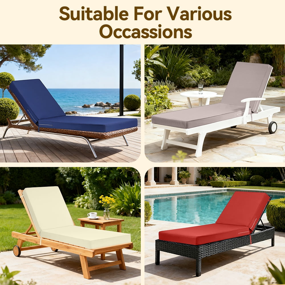 ROFIELTY 72 x 21 inch Outdoor Chaise Lounge Cushion, 3" Thick Waterproof Pad with Ties & Zipper, Blue