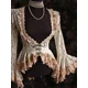 thumbnail image 4 of Camisa elegante de mujer con encaje y parches huecos, sexy, escote en V profundo, manga trompeta, volante irregular, camisa ajustada para fiesta de noche para mujer, 4 of 4