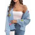 thumbnail image 3 of Women'S Cropped Cardigan Sweaters Boho Crochet Floral Embroidery Oversized Open Front Knit Sweater Outwear Blue S, 3 of 8