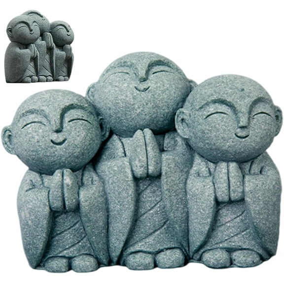 Jizo Statue 3 Pc Limestone Zen Buddha Figurine for Home Office Meditation Garden Decor