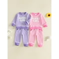 thumbnail image 3 of Loicainy Baby Toddler Girl 2-piece Outfit 6 12 18 24 Months 2T 3T Striped Long Sleeve Embroidery Letters Sweatshirt Pants Clothes Set, 3 of 9