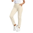 thumbnail image 3 of Women's High Waisted Stretchy Ankle Pants, Straight Leg Pull on Yoga Work Trousers with Pockets, Casual Daily Wear or Office, Breathable and Comfortable Beige L, 3 of 10