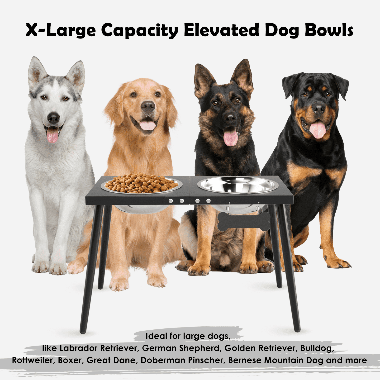 Metal Elevated Dog Bowls for Extra Large & Large Dogs,15'' Tall Dog Feeder with Bowls and Sprill Proof Mat