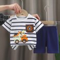 thumbnail image 2 of kpoplk Toddler Baby Boy Summer Outfit Clothes Short Sleeve Letter T Shirt Tops Casual Shorts with Pockets 2pcs Set(Black,5-6 Y), 2 of 4
