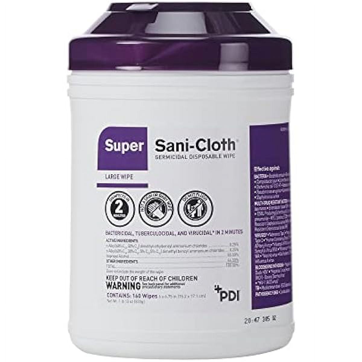 YANFEN Q55172 Super Sani Cloth Germicidal Disinfecting Wipes, Large 6" x 6-3/4", 160 Wipes (Case of 12 Canisters)