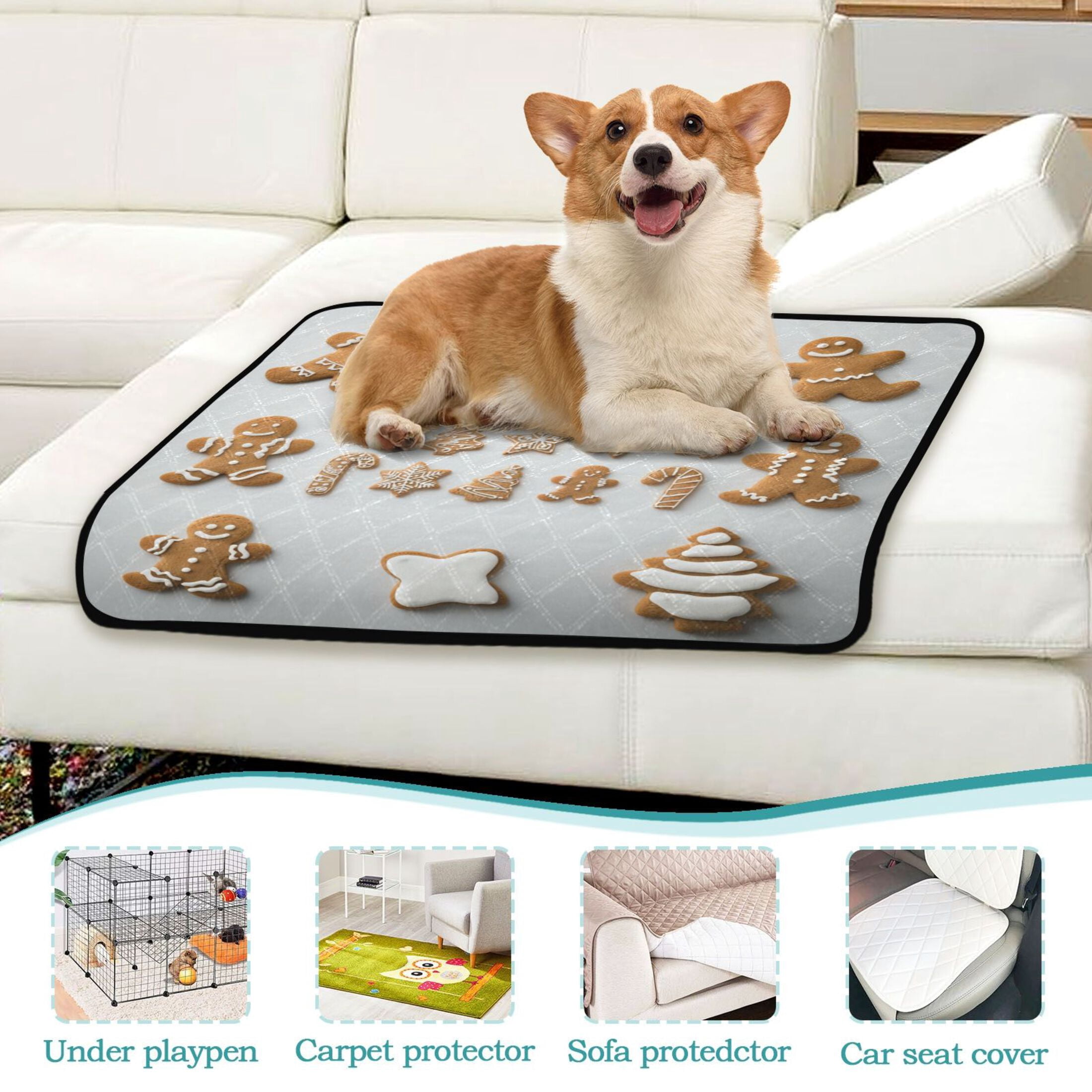 IAUYY Washable Pee Pads for Dogs Smallx3 Absorbent and Leak-Proof Non-Slip Reusable Puppy Pee Pads for Dogs Applicable to Playpen Potty Crate Snowflakes Characters