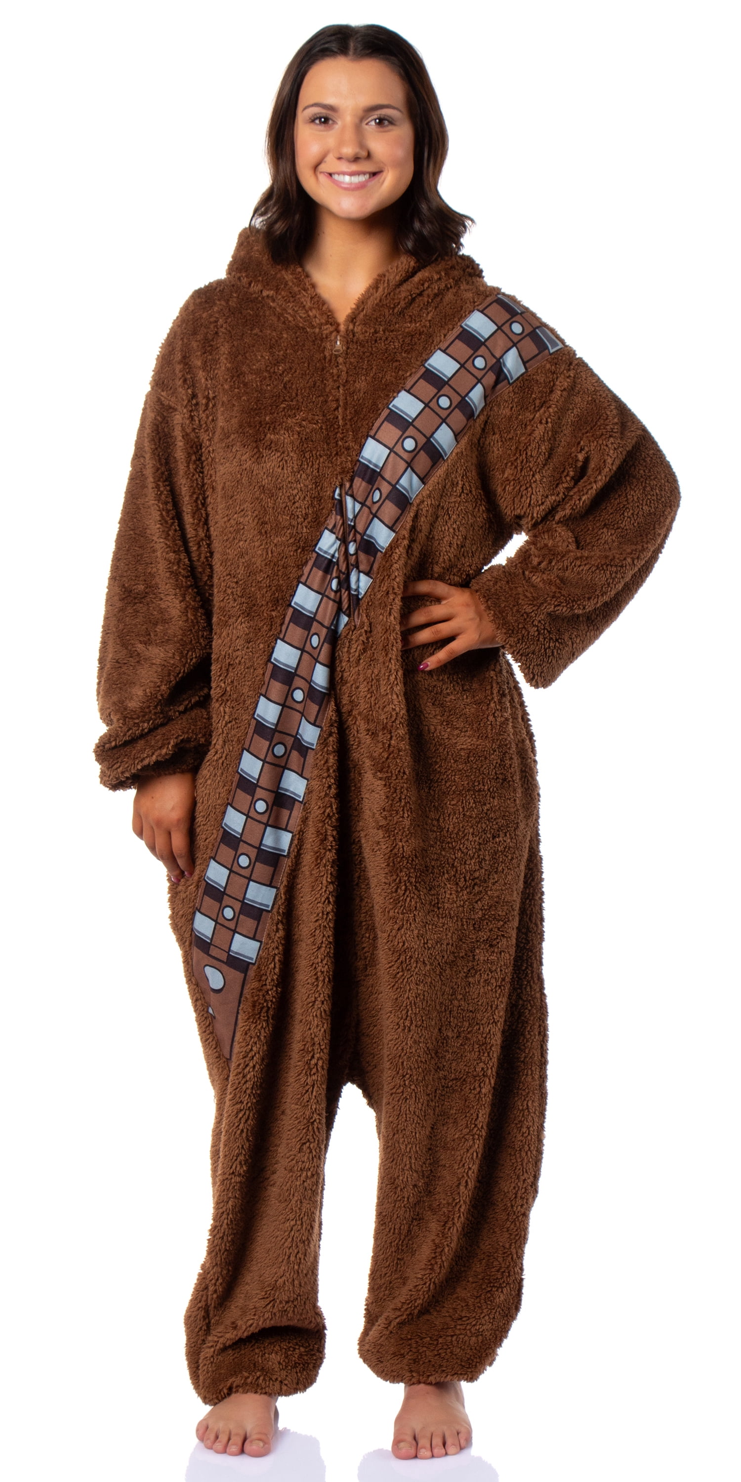 Star Wars Chewbacca Hooded Adult Plush Fleece Zip-Up Costume One Piece Footless Pajama Union Suit