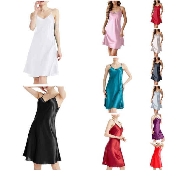 Gelikeya Silk Nightgown for Women Soft Comfortable Mid Length Sleepwear Spaghetti Straps Casual Undershirts Nightie Dresses #01 Black, Size XXXL