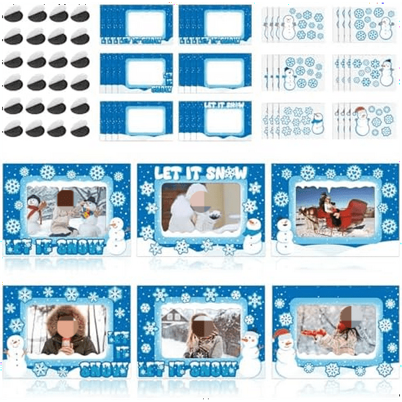 24 Packs Winter Picture Frame Craft Kit DIY Winter Photo Frames Bulk Snowflake Snowman Christmas Frosted Window Pane Magnet Frame Art Crafts for Party Favor Decor Home Activity