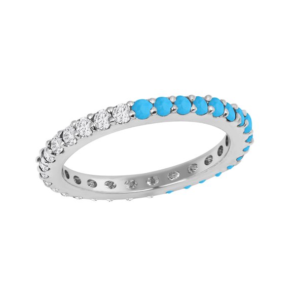 2mm Round Shape Turquoise 925 Sterling Silver Eternity Valentines Day Gifts Ring