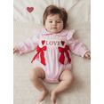 thumbnail image 3 of BemeyourBBs Newborn Baby Girl Valentines Day Outfit Gingham Plaid Bubbel Rompers Puff Long Sleeve Letters Embroidery Bow Decor Bubble Bodysuit Infant Spring Clothes, 3 of 9