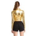 thumbnail image 4 of Arlun,Womens Cropped Shiny Metallic Tight Tshirts Trendy Turtleneck Long Sleeve Slim Fit T Shirts Fall Fashion Lightweight Comfortable Tops for Night out Wear Gold S, 4 of 4