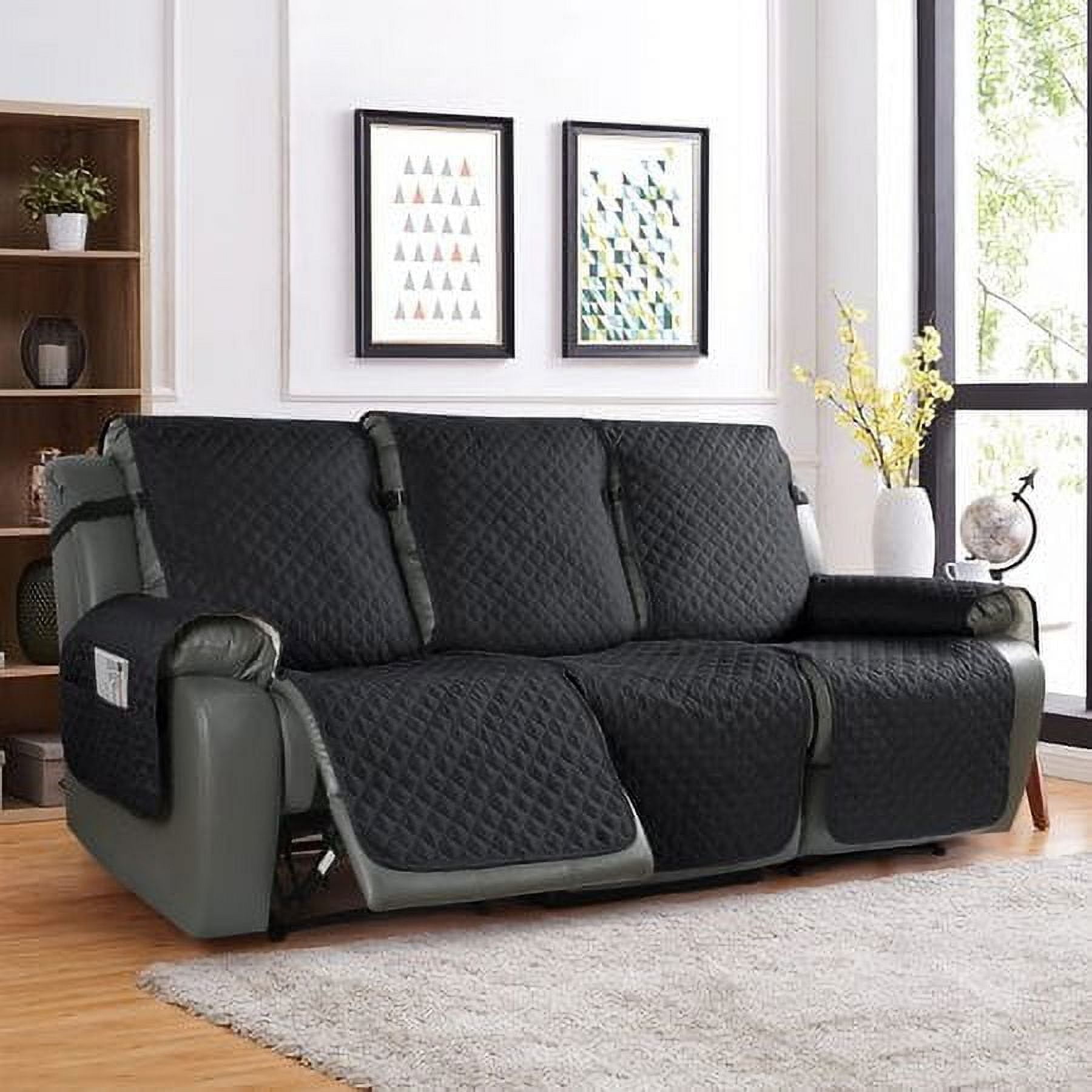 TAOCOCO Recliner Sofa Cover, Washable Couch Cover for 3 Seat Recliner Chair, Split Sofa Cover for Pet, Kids Black