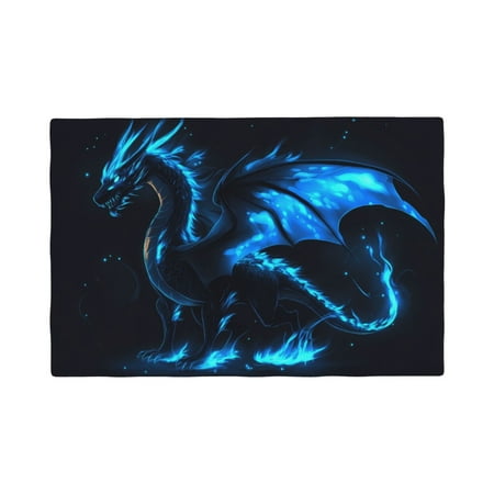 

Table Placemats Set of 4 - Neon Blue Dragon Flames 12x18 In Faux Linen Double Heat Resistant Place Mats Cloth Indoor/Outdoor Placemats Washable Table Mats for Dining Kitchen Party