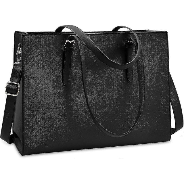 Laptop Bags For Women 15.6 Inch Large Leather Tote Bag Ladies Laptop Handbag Computer School Shoulder Bag Business Work Bag Black Zekai
