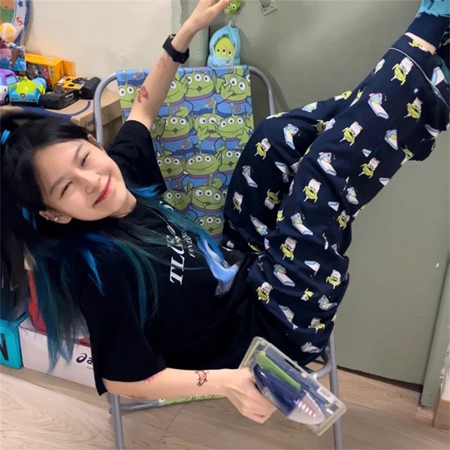 Pantalones para caminar, pantalones de pijama con dibujos de osos y globos para mujer, pantalones de aire acondicionado para el hogar de primavera y otoño, pantalones casuales sueltos