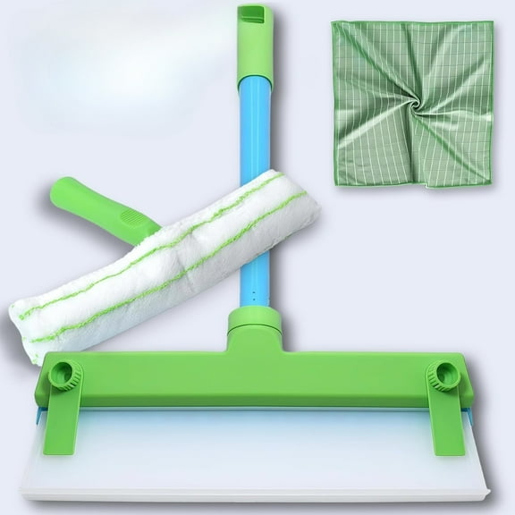 AqueBlade Pro "Hydro-Glide" Silicone Squeegee System - Recyclable Eco-Polymer Glass Cleaner Kit with High-Density Microfiber Washer & Polishing Cloth for Windows & Showers