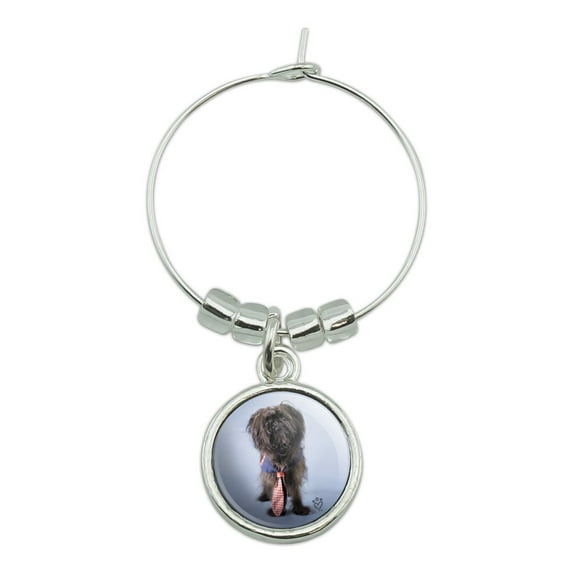 Affenpinscher Puppy Dog with Tie Wine Glass Charm Drink Marker