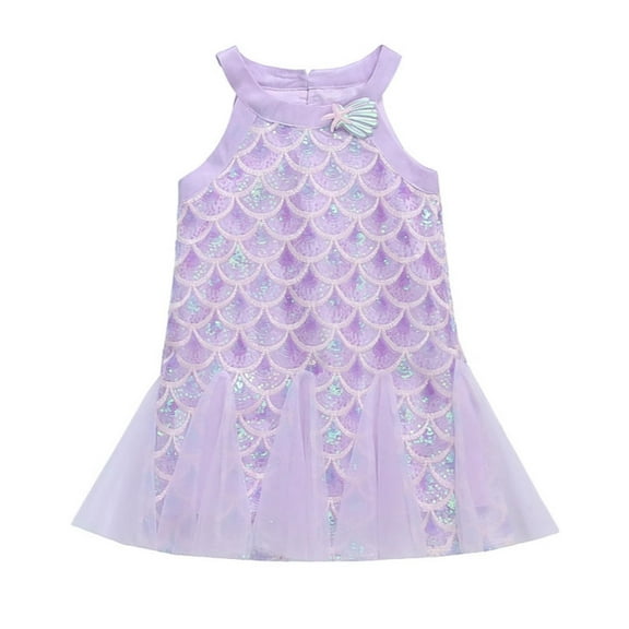 FUNDUFI Baby Girls Dress Sleeveless Casual Colorful Fish Scale Sequin Prints Dress Soft Loose Summer Beach Dresses Comfy Girl's Sundress