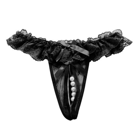 

Pseurrlt Underwear Women Lingerie Thongs Transparent Crotchless Hollowed Lace Mesh Thongs For Women