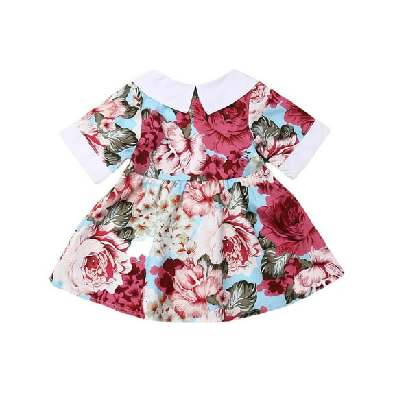 Coerni Toddler Girls Flowers Lapel Collar Short Sleeve Dress Cute Sweet Little Girls Vacation Comfy Casual Swing Dress
