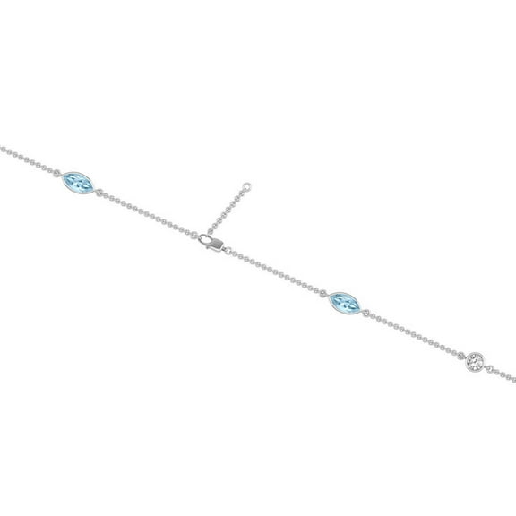 TimeLe$$ Classics Birthstone Jewelry 0.33 Carat TW Natural Diamond and Pear Shape Aquamarine Gemstone Necklace in 14K White Gold